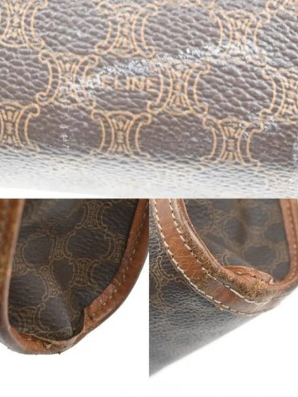 CELINE Logo Macadam Pattern Clutch Hand Bag PVC Leather Brown Italy 09MA406 - Picture 8 of 14